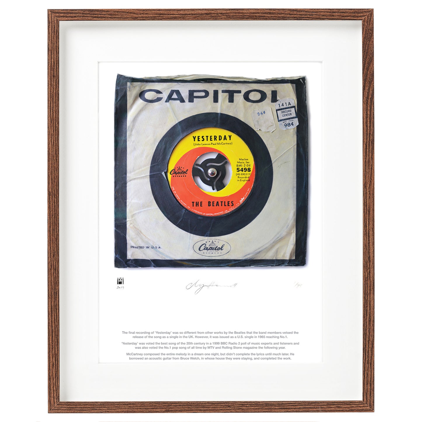 "Yesterday'' by The Beatles Limited Edition Prints of Original Painting
